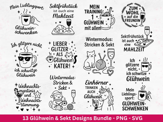 Plotterdatei Glühwein Sprüche – Sekt Svg - Weihnachten SVG – Glühwein Schriftzüge – Laserdatei Sprüche – Cricut Svg - Einhorn Svg - Geschenk