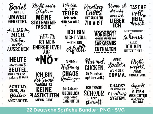 Deutsche Sprüche für Beutel Plotterdatei - Taschensprüche svg - Jutetasche plotten svg - Cricut Silhouette - Tassensprüche Svg - Geschenk