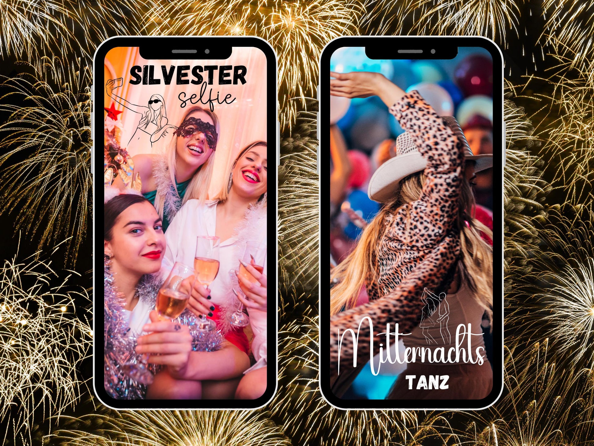 110 Instagram Story Sticker Silvester 2025 – Neujahr, Feuerwerk, Party & Abend – PNG Sprüche für Insta Stories – Digitales Silvester Set