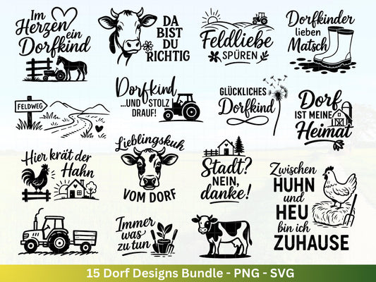 Deutsche Plotterdatei Dorf - Dorfkind und stolz drauf - Bauernhof svg - Traktor svg - Cricut Silhouette - Dorfliebe Zitate - Dorfleben svg
