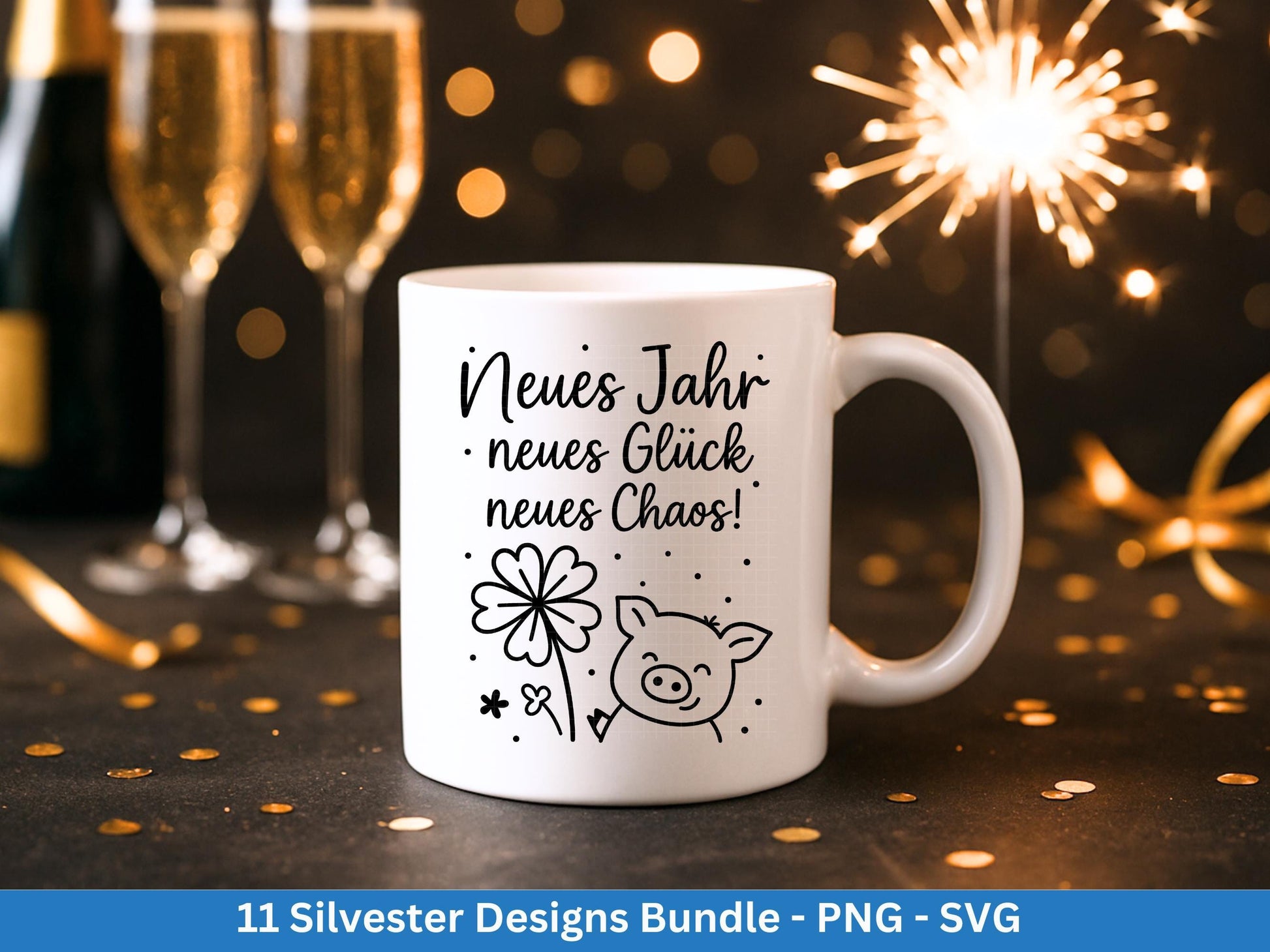 Silvester Plotterdatei - Deutsche Sprüche Svg - Weihnachten Svg - Frohes Neues Jahr 2026 - Silvester Laserdatei - Glücksschwein svg - Glück