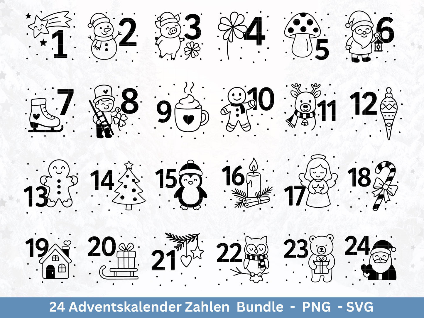 Plotterdatei Adventskalenderzahlen Svg - Adventskalender Svg - Plotterdatei Adventskalender - Plotterdatei Weihnachten - Weihnachtskalender