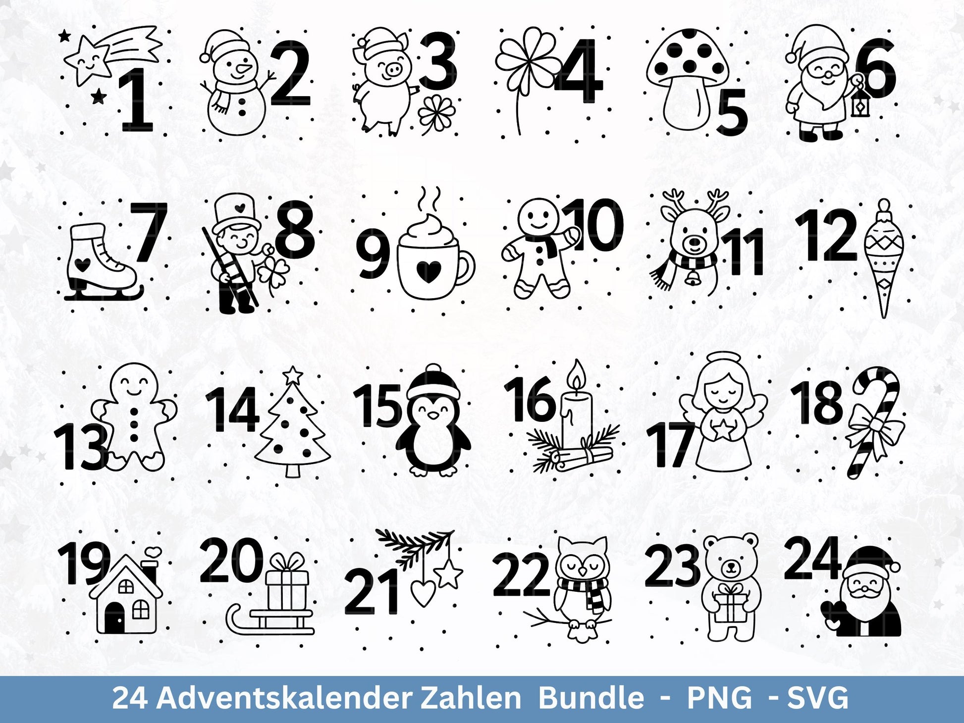 Plotterdatei Adventskalenderzahlen Svg - Adventskalender Svg - Plotterdatei Adventskalender - Plotterdatei Weihnachten - Weihnachtskalender