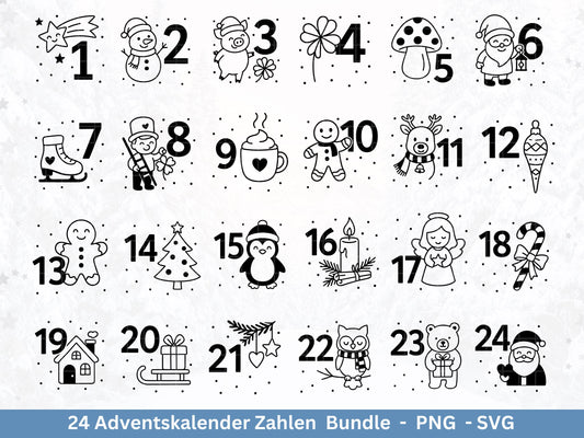 Plotterdatei Adventskalenderzahlen Svg - Adventskalender Svg - Plotterdatei Adventskalender - Plotterdatei Weihnachten - Weihnachtskalender