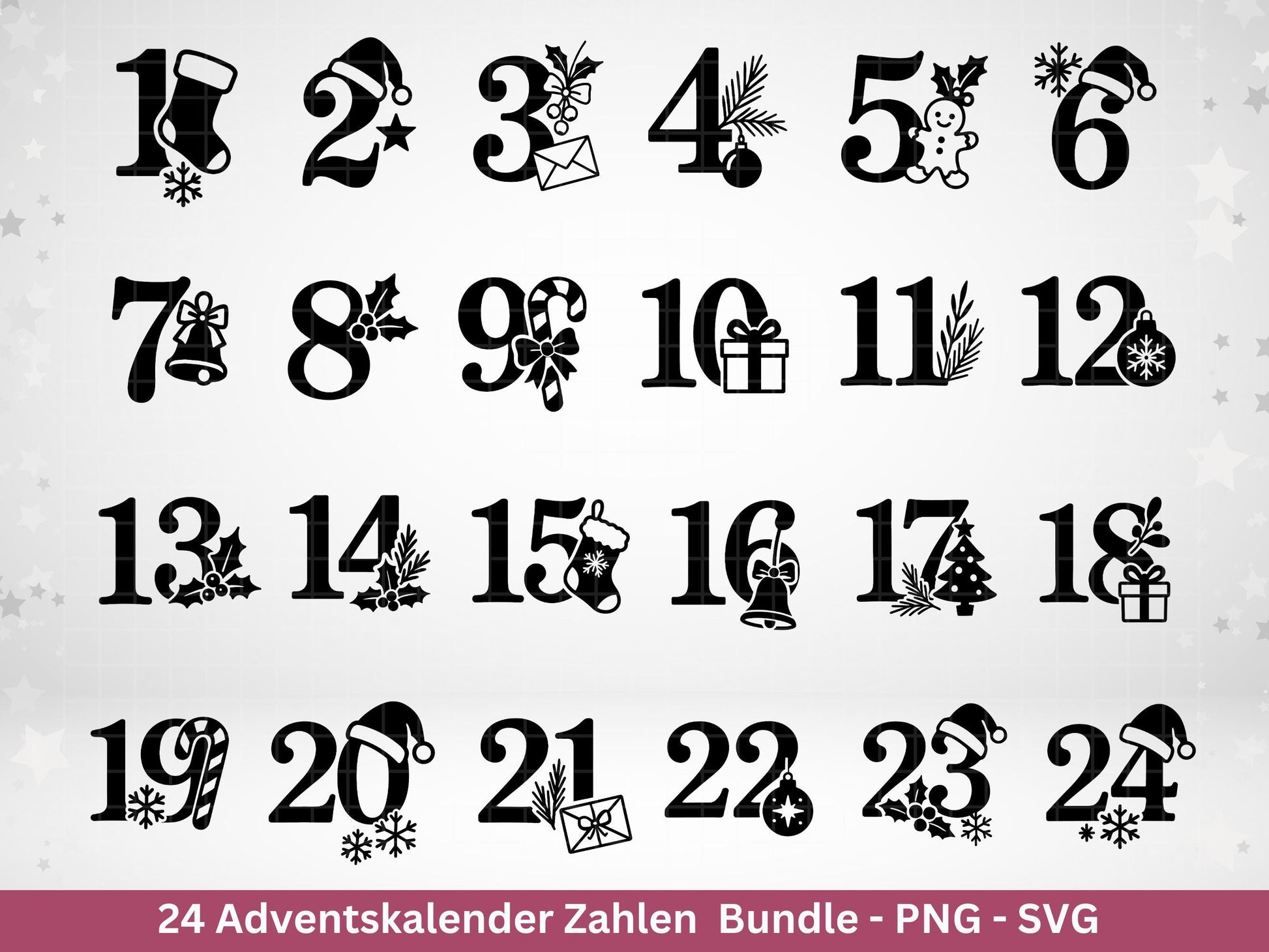 Plotterdatei Adventskalenderzahlen Svg - Adventskalender Svg - Plotterdatei Adventskalender - Plotterdatei Weihnachten - Weihnachtskalender