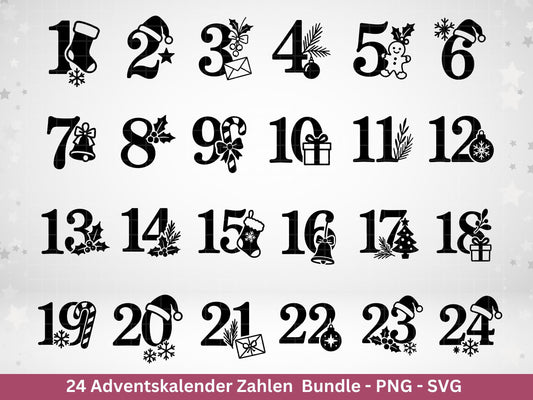 Plotterdatei Adventskalenderzahlen Svg - Adventskalender Svg - Plotterdatei Adventskalender - Plotterdatei Weihnachten - Weihnachtskalender