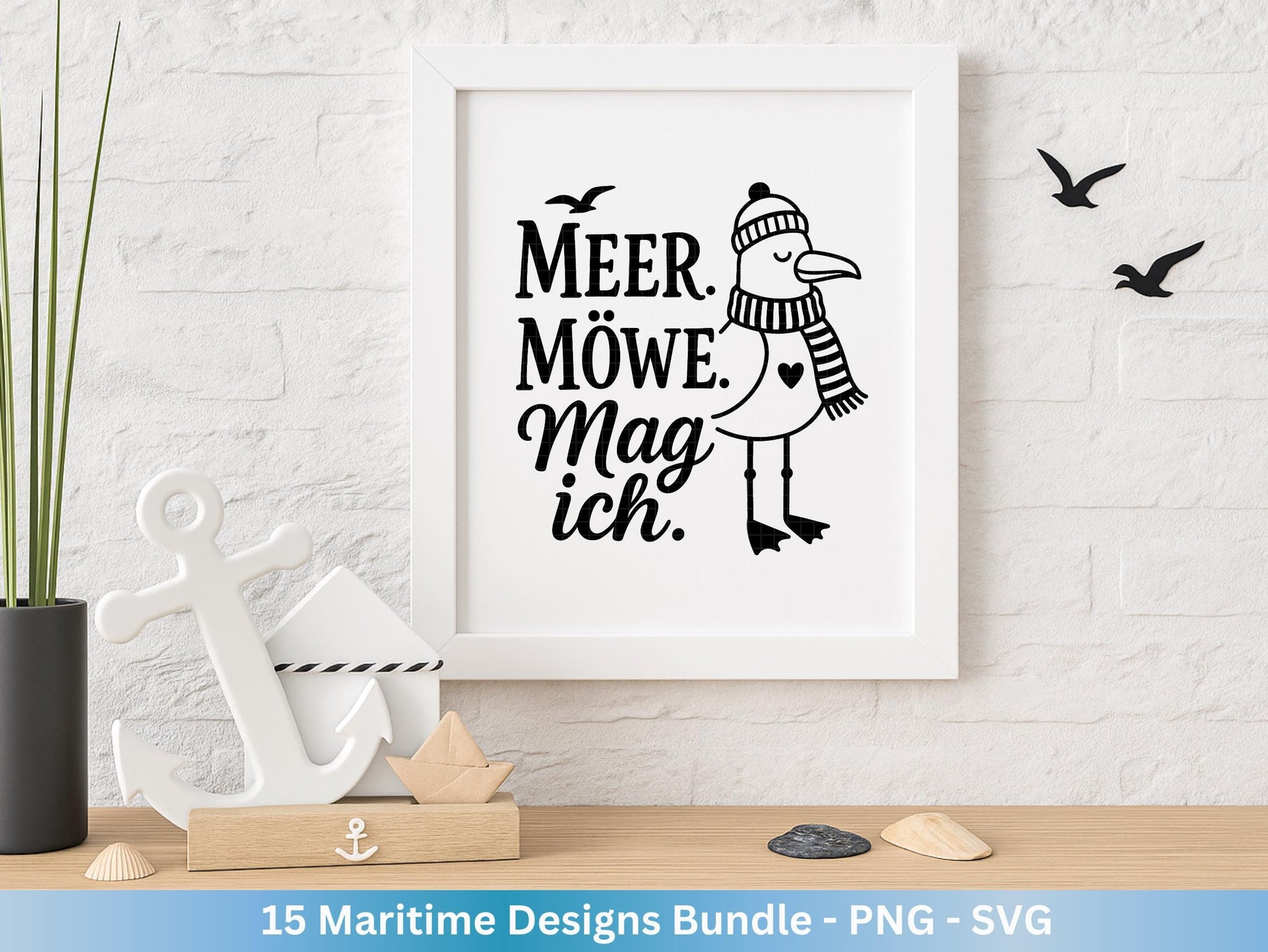 Plotterdatei Maritim - Moin Svg - Maritim Svg - Leuchtturm Svg - Möwen Svg - Nordsee & Ostsee - Laserdatei Möwe - Deutsche Sprüche Svg Datei