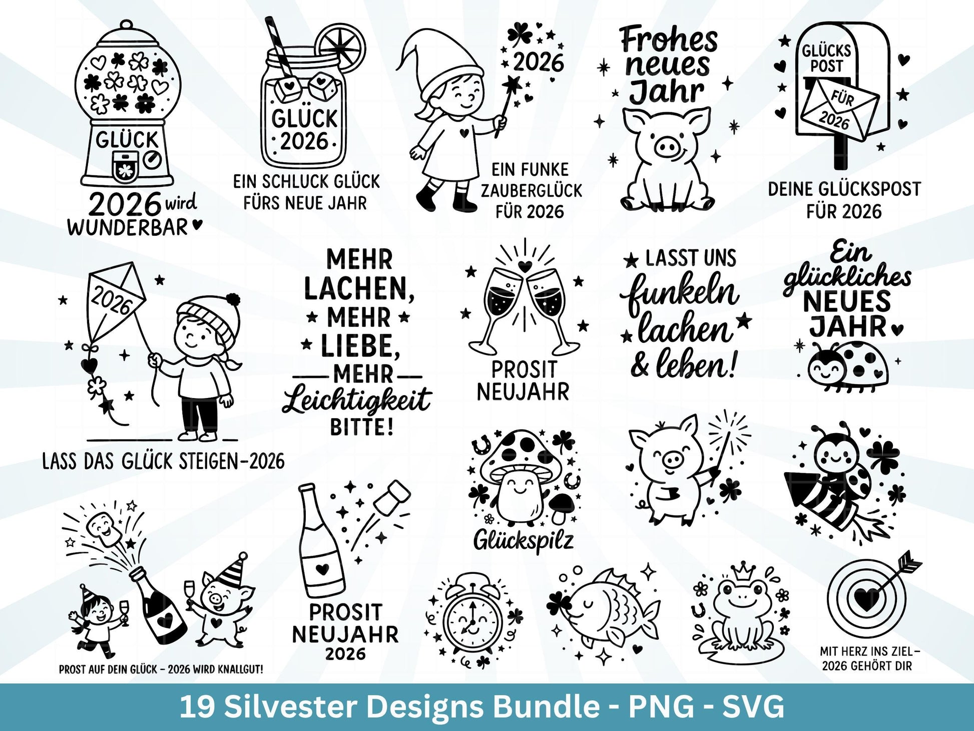 Silvester Plotterdatei - Deutsche Sprüche Svg - Weihnachten Svg - Frohes Neues Jahr 2026 - Silvester Laserdatei - Glücksschwein svg - Cricut