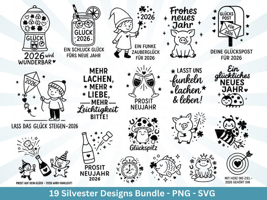 Silvester Plotterdatei - Deutsche Sprüche Svg - Weihnachten Svg - Frohes Neues Jahr 2026 - Silvester Laserdatei - Glücksschwein svg - Cricut