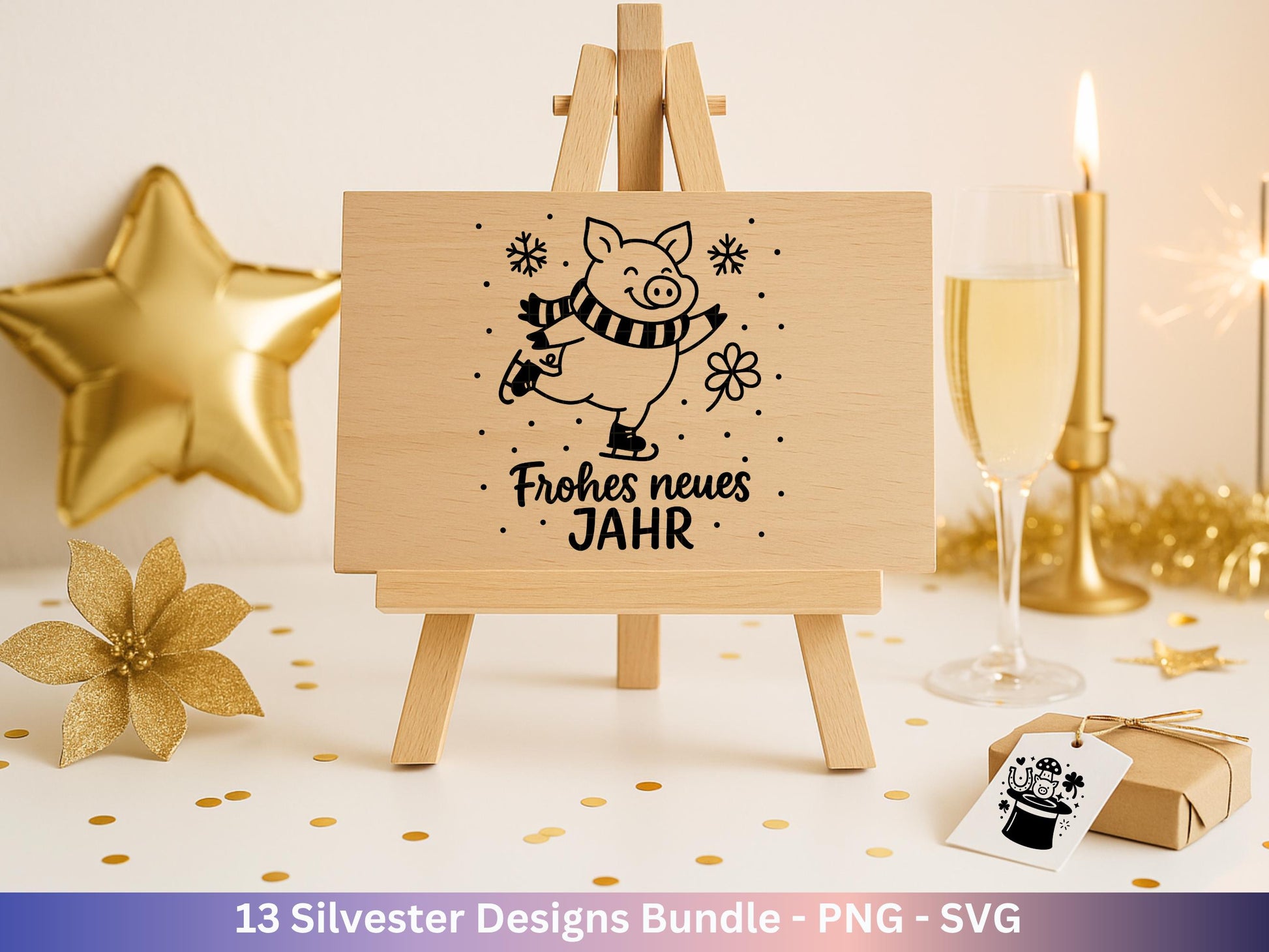 Silvester Plotterdatei - Deutsche Sprüche Svg - Weihnachten Svg - Frohes Neues Jahr 2026 - Silvester Laserdatei - Glücksschwein svg - Cricut