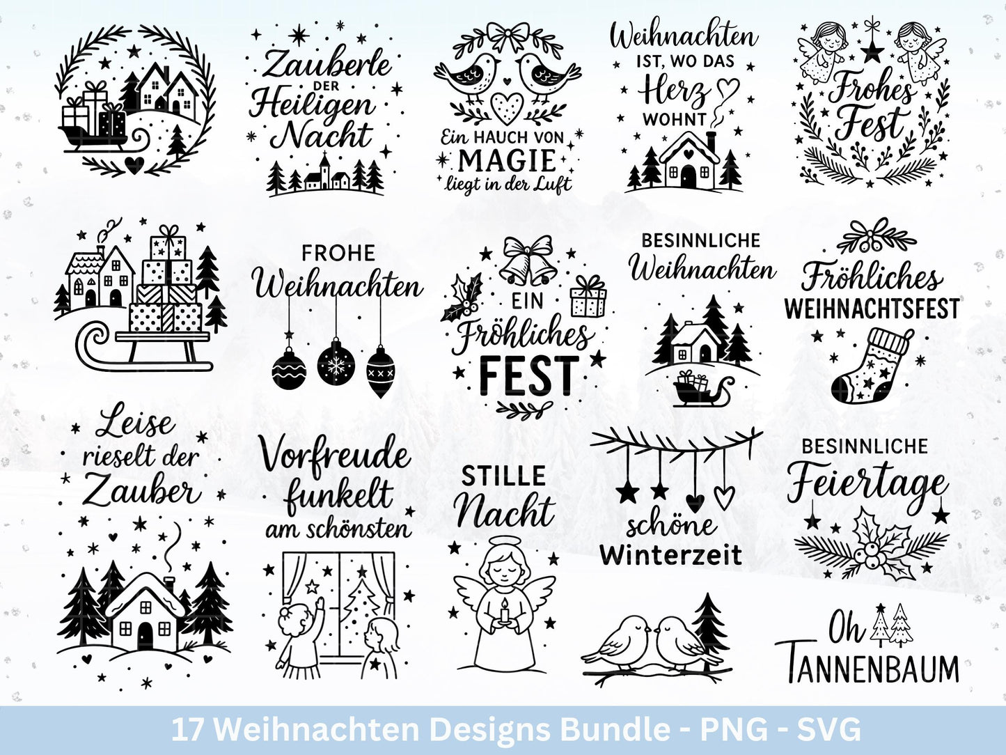 Plotterdatei Weihnachten – Deutsche Sprüche Schriftzüge – Winter Svg – Weihnachtshäuser Svg – Cricut Silhouette - Geschenk Weihnachten Deko