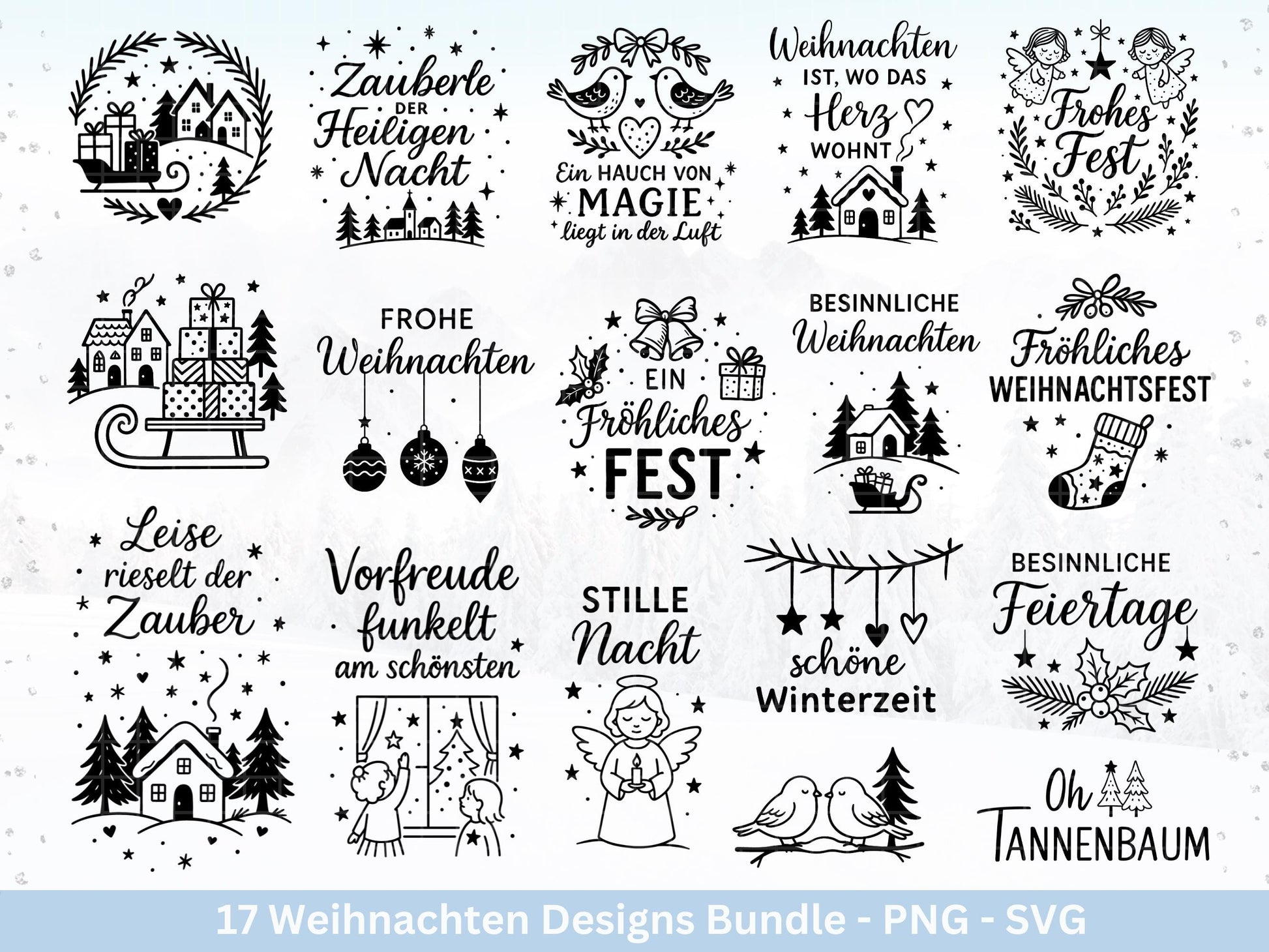 Plotterdatei Weihnachten – Deutsche Sprüche Schriftzüge – Winter Svg – Weihnachtshäuser Svg – Cricut Silhouette - Geschenk Weihnachten Deko