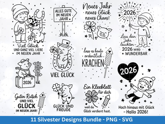 Silvester Plotterdatei - Deutsche Sprüche Svg - Weihnachten Svg - Frohes Neues Jahr 2026 - Silvester Laserdatei - Glücksschwein svg - Glück