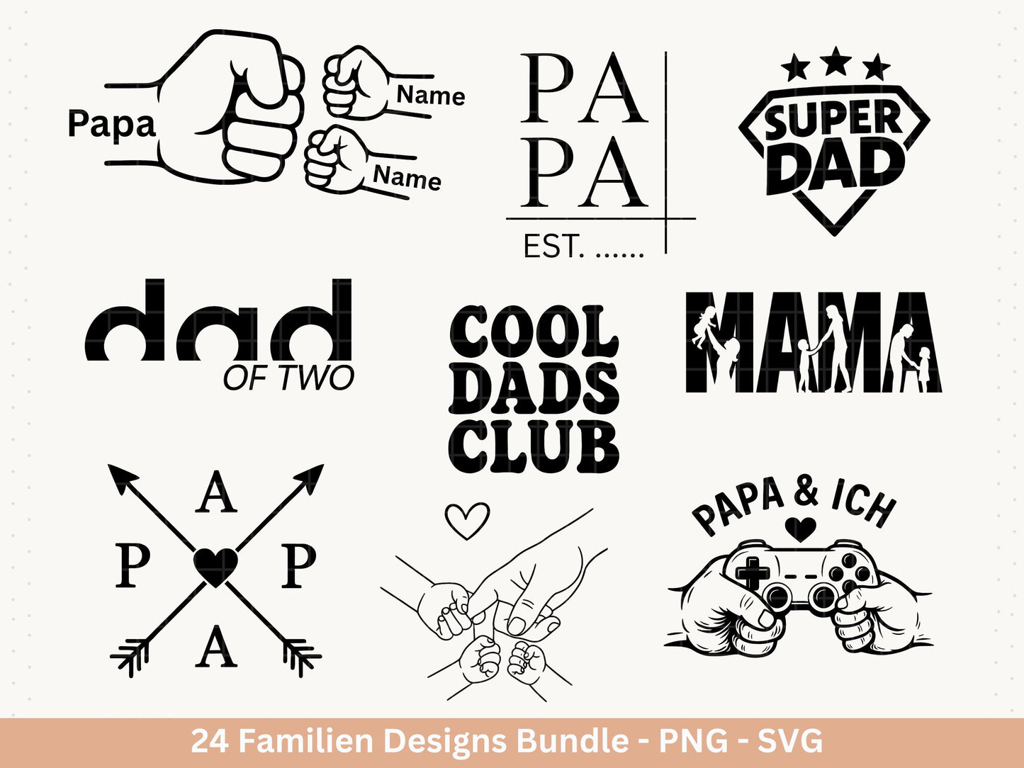 Deutsche Plotterdatei Papa Svg - Vatertagsgeschenk - Mama Svg - Familie Svg - Cricut svg - Shirtdesign Svg - Geschenk Papa - Muttertag