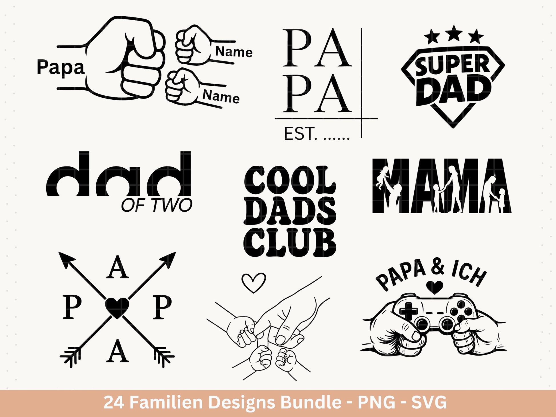 Deutsche Plotterdatei Papa Svg - Vatertagsgeschenk - Mama Svg - Familie Svg - Cricut svg - Shirtdesign Svg - Geschenk Papa - Muttertag