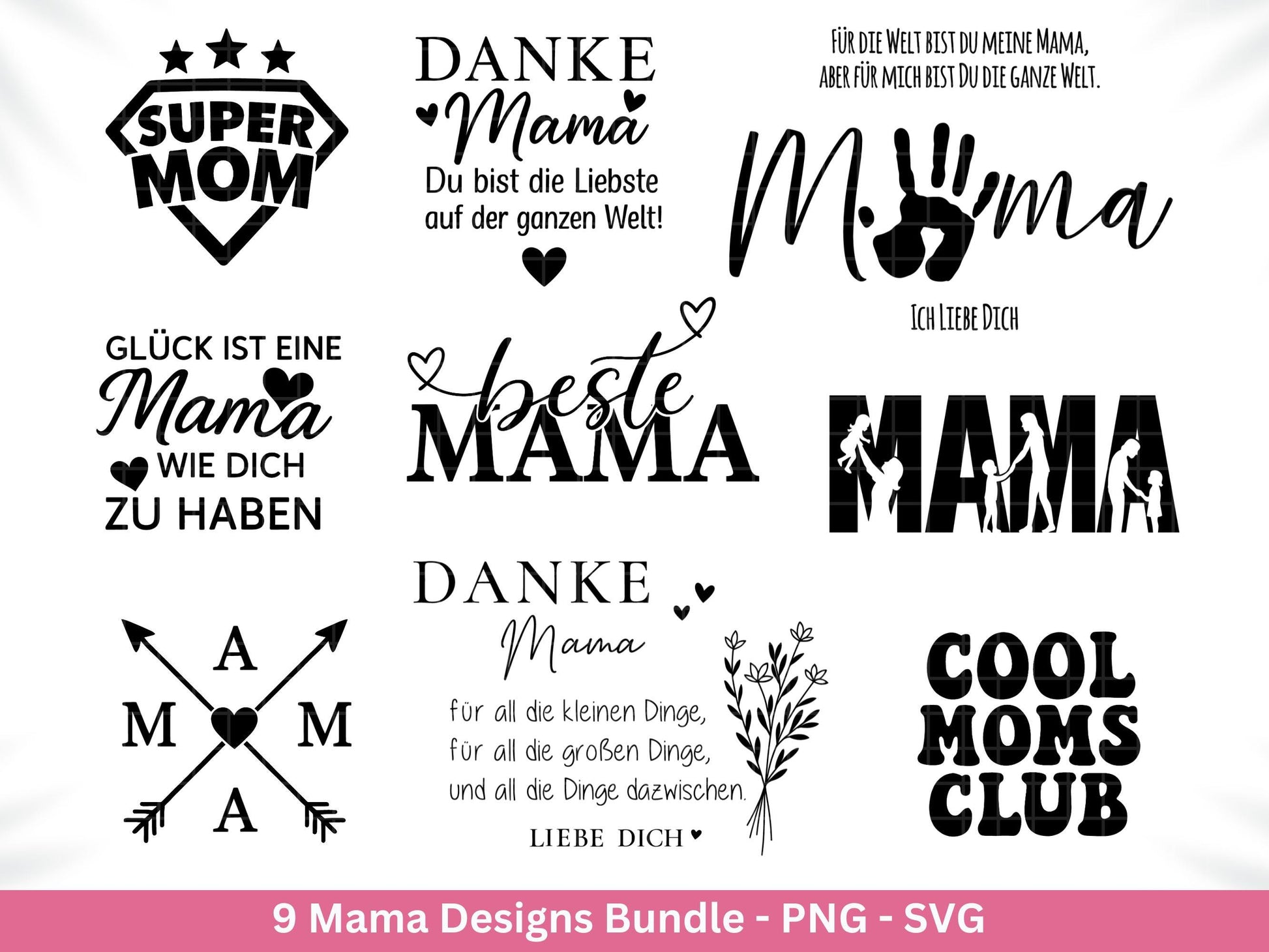 Plotterdatei Mama Bundle - Mama svg - Deutsche Sprüche Svg - Shirtdesign Svg - Cricut svg - Laserdatei Muttertag - Muttertag Geschenk Mama