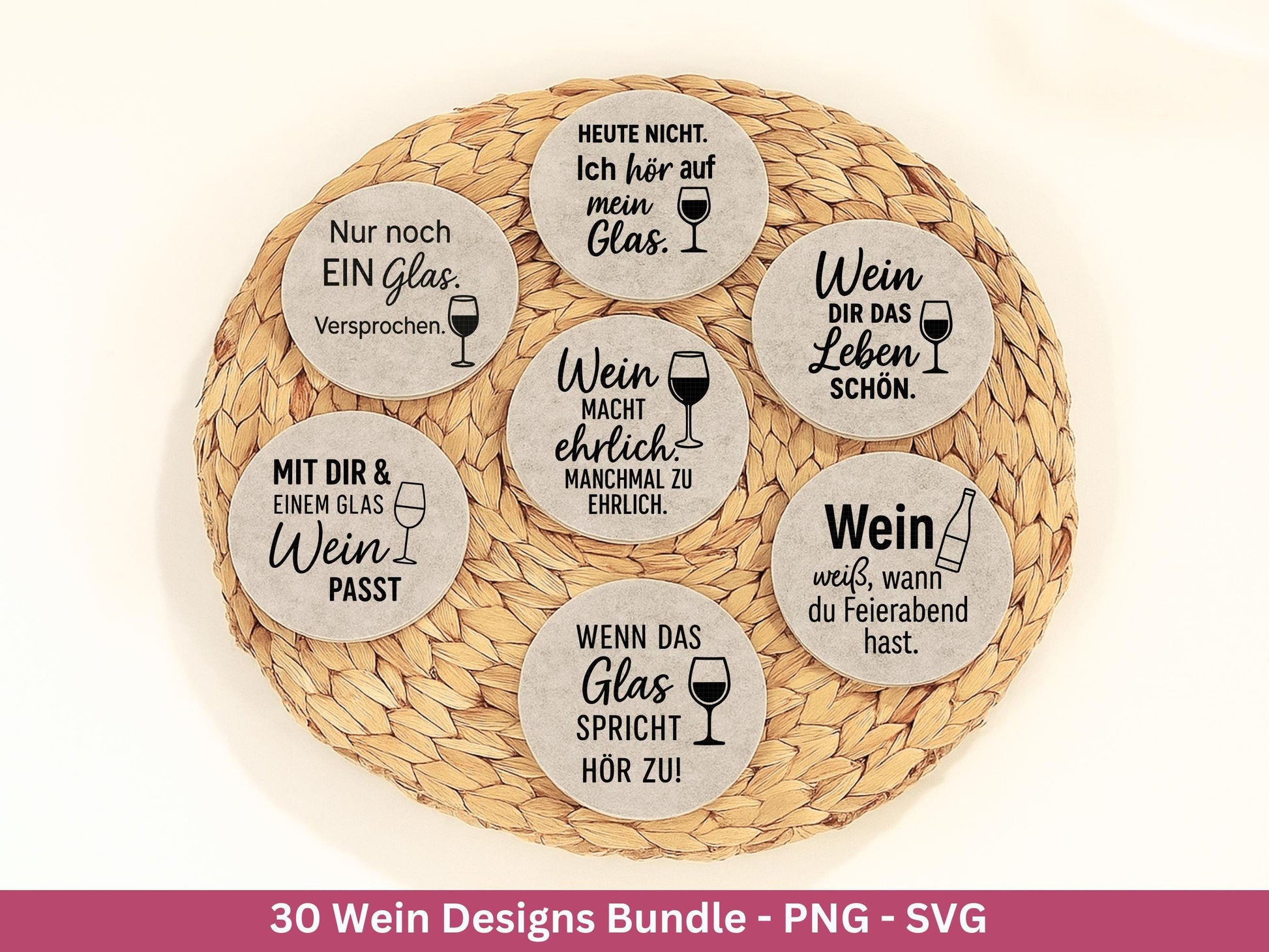 Deutsche Plotterdatei Wein Sprüche Bundle - Wein svg - Wein Sprüche Svg - Cricut Svg - Wine o clock - Alkohol svg - Untersetzer Sprüche
