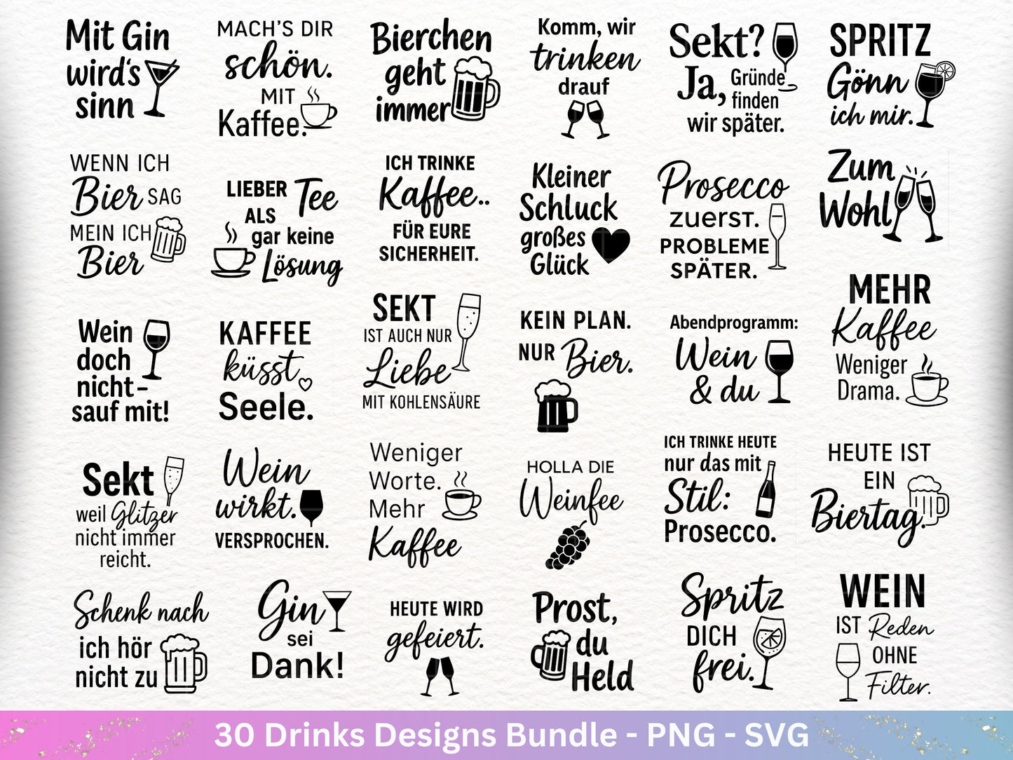 Plotterdatei Getränke Bundle - Alkohol svg - Aperol svg - Gin - Cricut Silhouette - Kaffee svg - Deutsche Sprüche svg - Bier Svg Untersetzer