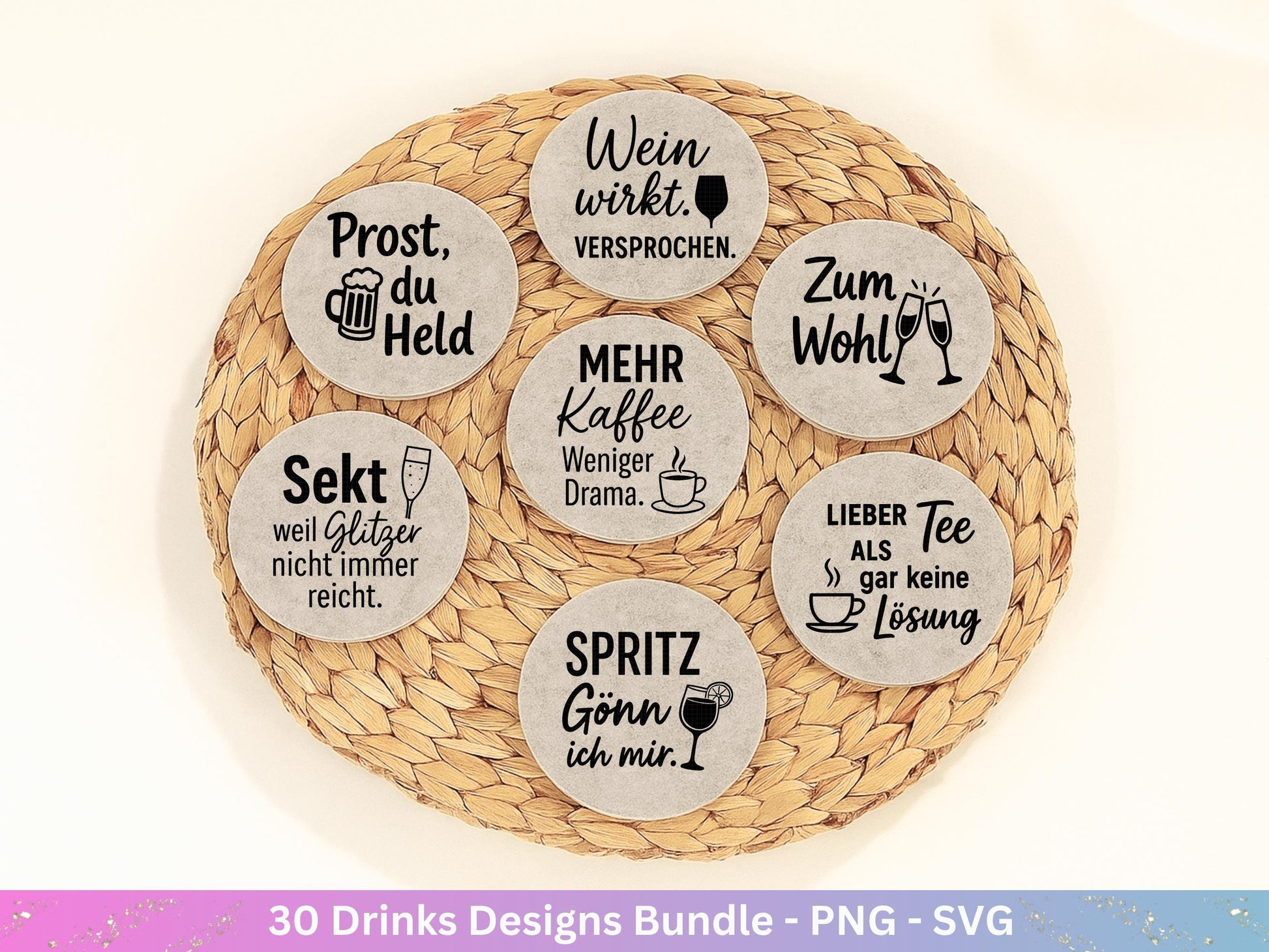 Plotterdatei Getränke Bundle - Alkohol svg - Aperol svg - Gin - Cricut Silhouette - Kaffee svg - Deutsche Sprüche svg - Bier Svg Untersetzer
