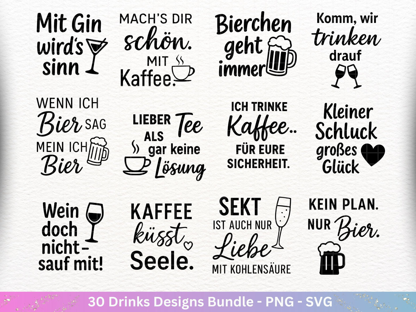 Plotterdatei Getränke Bundle - Alkohol svg - Aperol svg - Gin - Cricut Silhouette - Kaffee svg - Deutsche Sprüche svg - Bier Svg Untersetzer