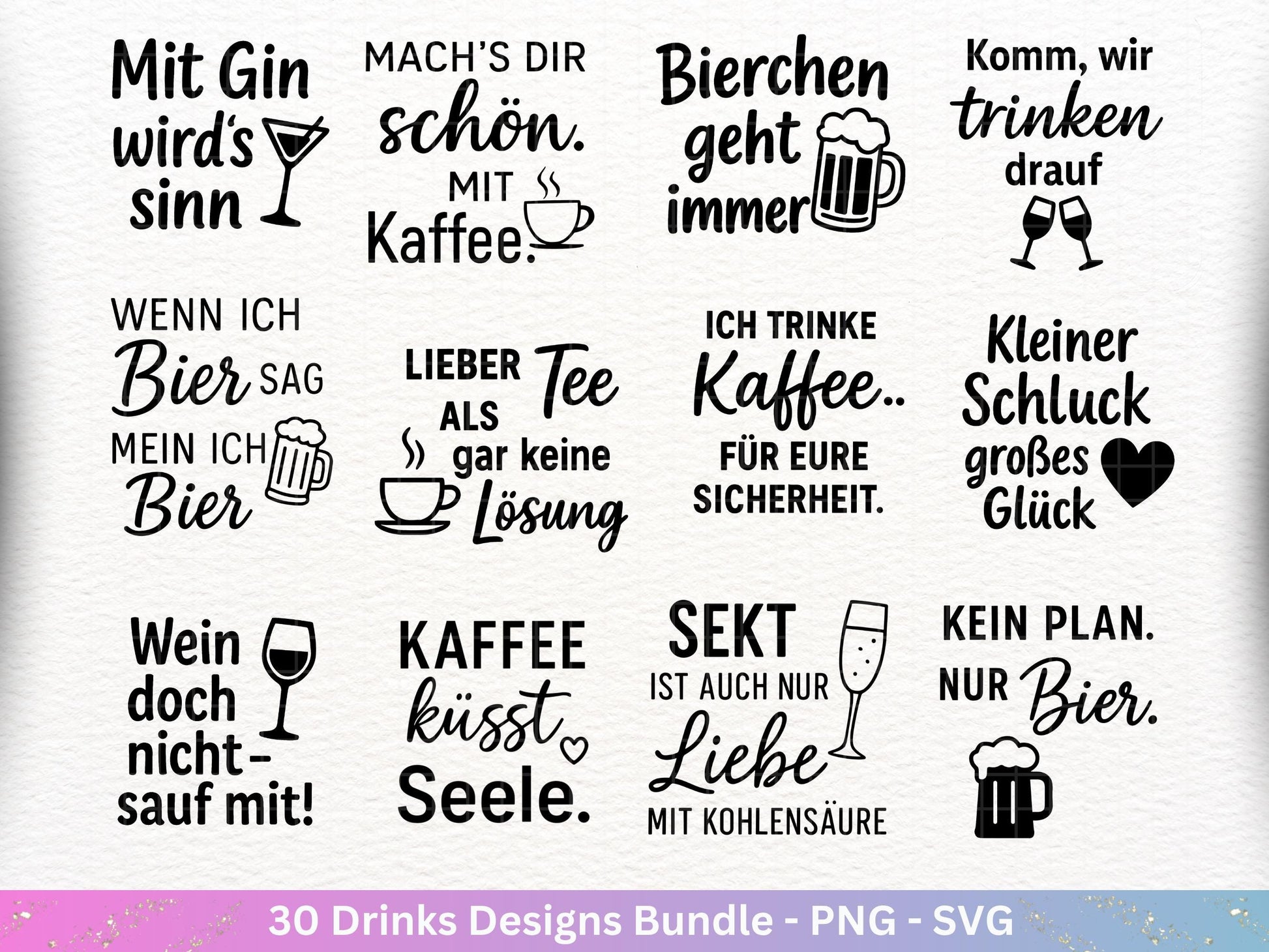 Plotterdatei Getränke Bundle - Alkohol svg - Aperol svg - Gin - Cricut Silhouette - Kaffee svg - Deutsche Sprüche svg - Bier Svg Untersetzer