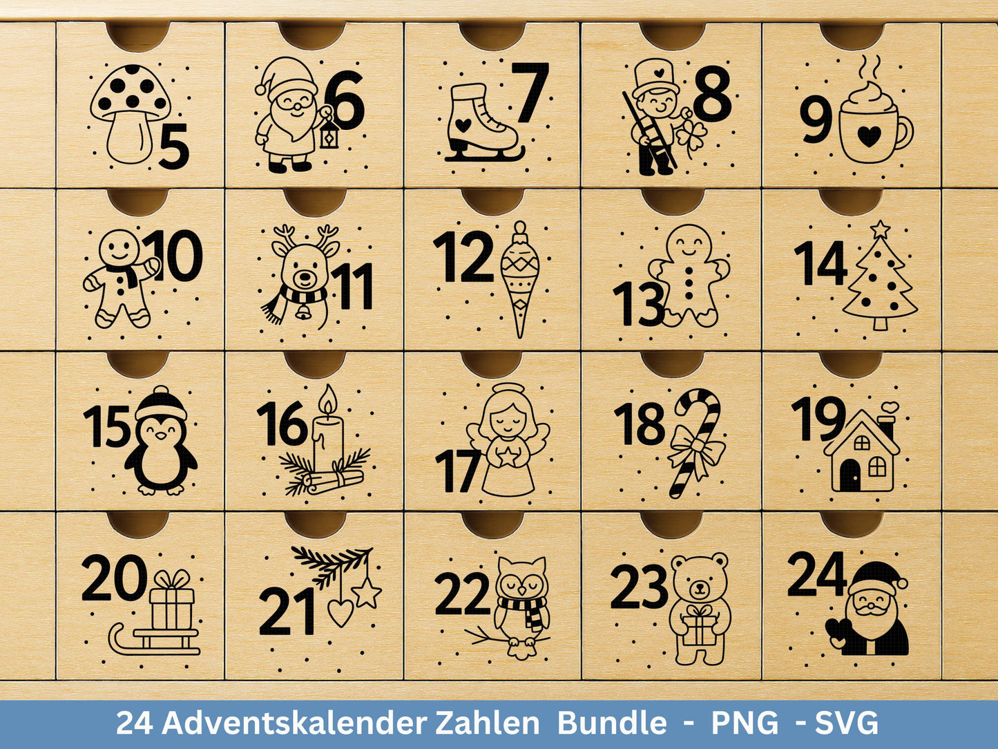 Plotterdatei Adventskalenderzahlen Svg - Adventskalender Svg - Plotterdatei Adventskalender - Plotterdatei Weihnachten - Weihnachtskalender