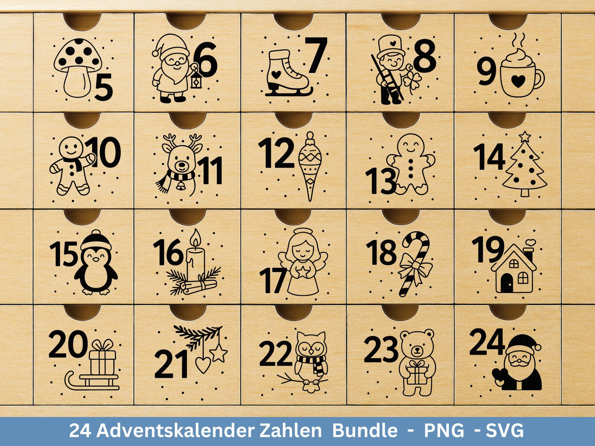 Plotterdatei Adventskalenderzahlen Svg - Adventskalender Svg - Plotterdatei Adventskalender - Plotterdatei Weihnachten - Weihnachtskalender