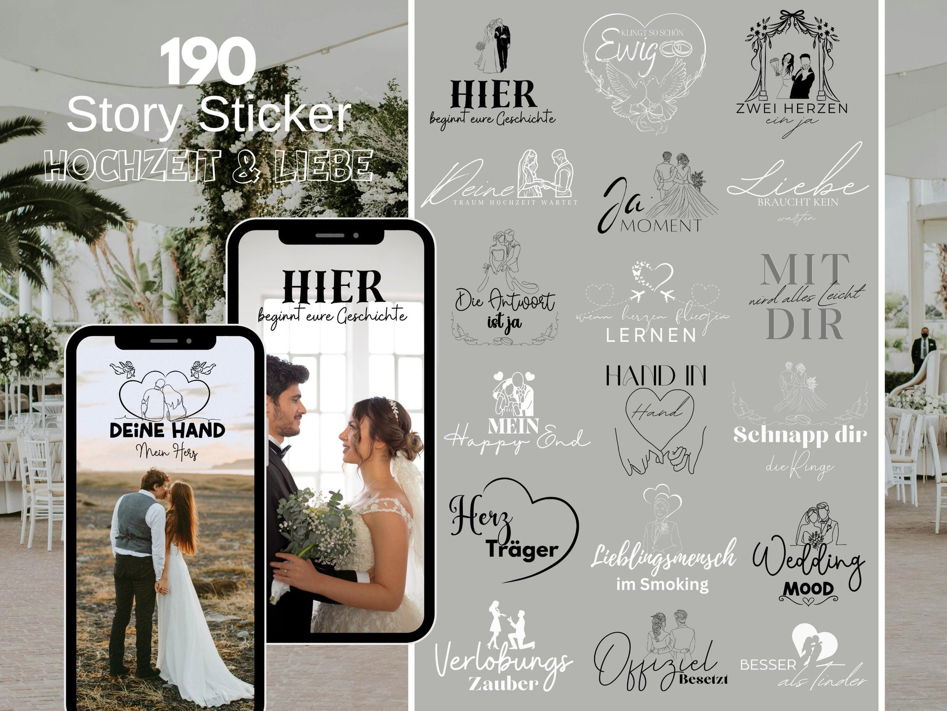 190 Instagram Story Sticker Hochzeit & Liebe – Hochzeitsticker für Insta Stories – Liebe – Ehe -Liebes Sprüche – Hochzeit Bundle Daily Insta