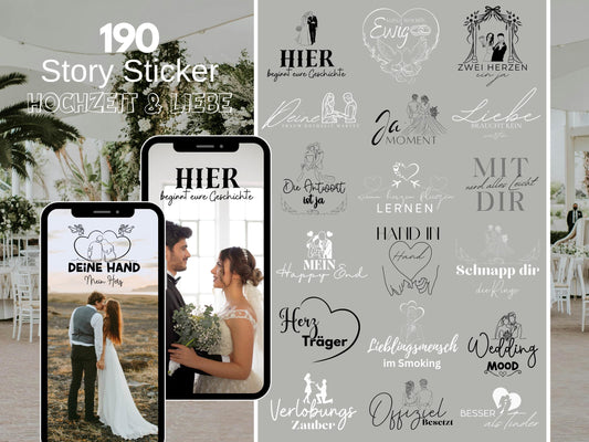 190 Instagram Story Sticker Hochzeit & Liebe – Hochzeitsticker für Insta Stories – Liebe – Ehe -Liebes Sprüche – Hochzeit Bundle Daily Insta