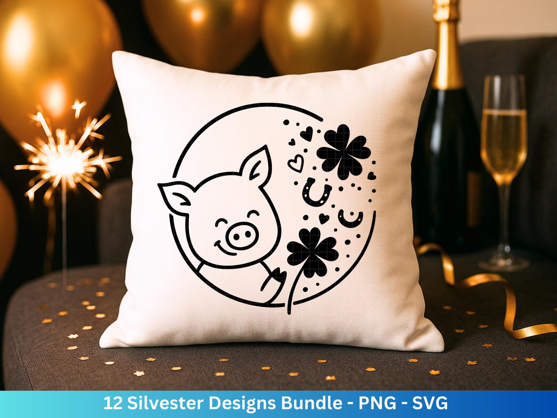 Silvester Plotterdatei - Deutsche Sprüche Svg - Weihnachten Svg - Frohes Neues Jahr 2026 - Silvester Laserdatei - Glücksschwein svg - Glück