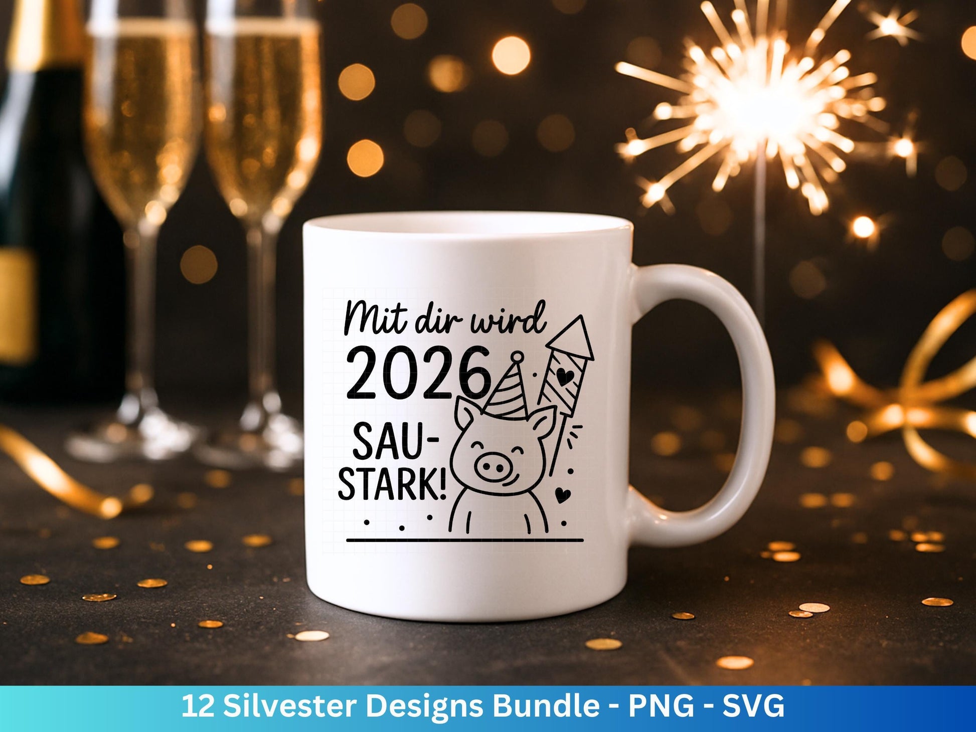 Silvester Plotterdatei - Deutsche Sprüche Svg - Weihnachten Svg - Frohes Neues Jahr 2026 - Silvester Laserdatei - Glücksschwein svg - Glück