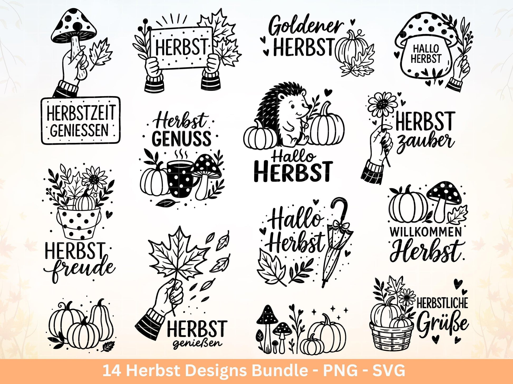 Plotterdatei Herbst - Herbst svg - Hallo Herbst - Herbstzauber svg - Laserdatei Herbst - Kürbis svg - Igel svg - Pilz svg - Herbst Sprüche