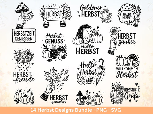 Plotterdatei Herbst - Herbst svg - Hallo Herbst - Herbstzauber svg - Laserdatei Herbst - Kürbis svg - Igel svg - Pilz svg - Herbst Sprüche