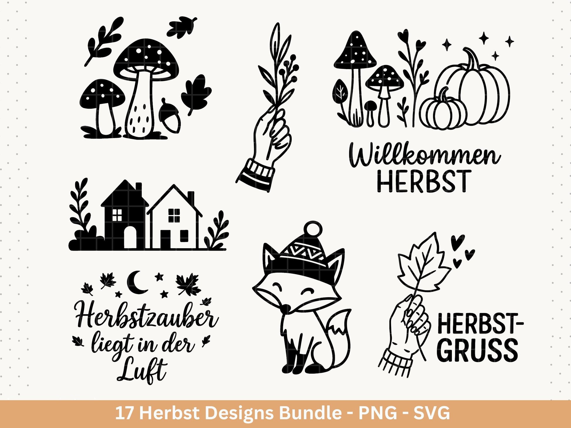 Plotterdatei Herbst - Herbst svg - Hallo Herbst - Herbstzauber svg - Laserdatei Herbst - Kürbis svg - Igel svg - Pilz svg - Herbst Sprüche