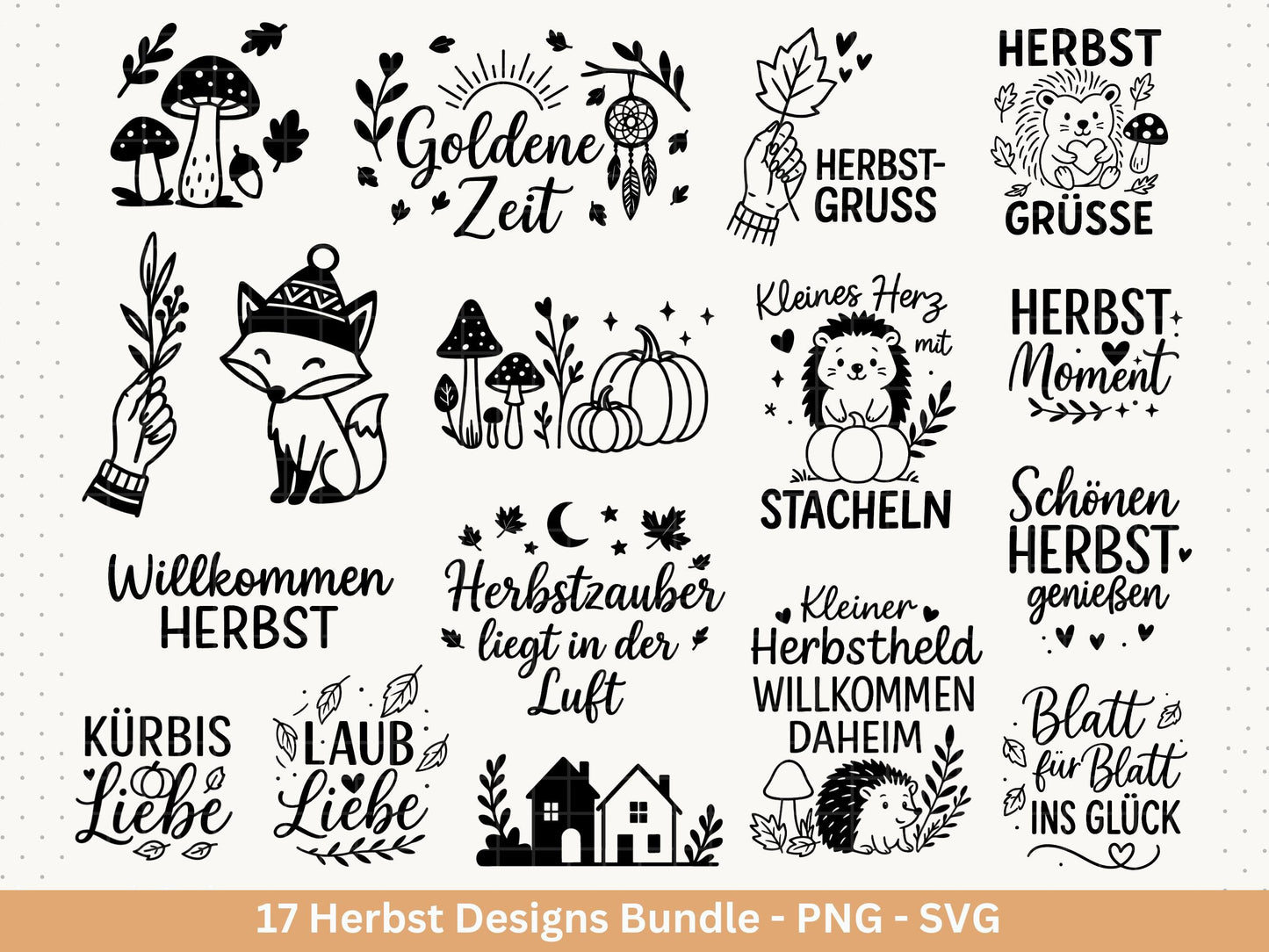 Plotterdatei Herbst - Herbst svg - Hallo Herbst - Herbstzauber svg - Laserdatei Herbst - Kürbis svg - Igel svg - Pilz svg - Herbst Sprüche