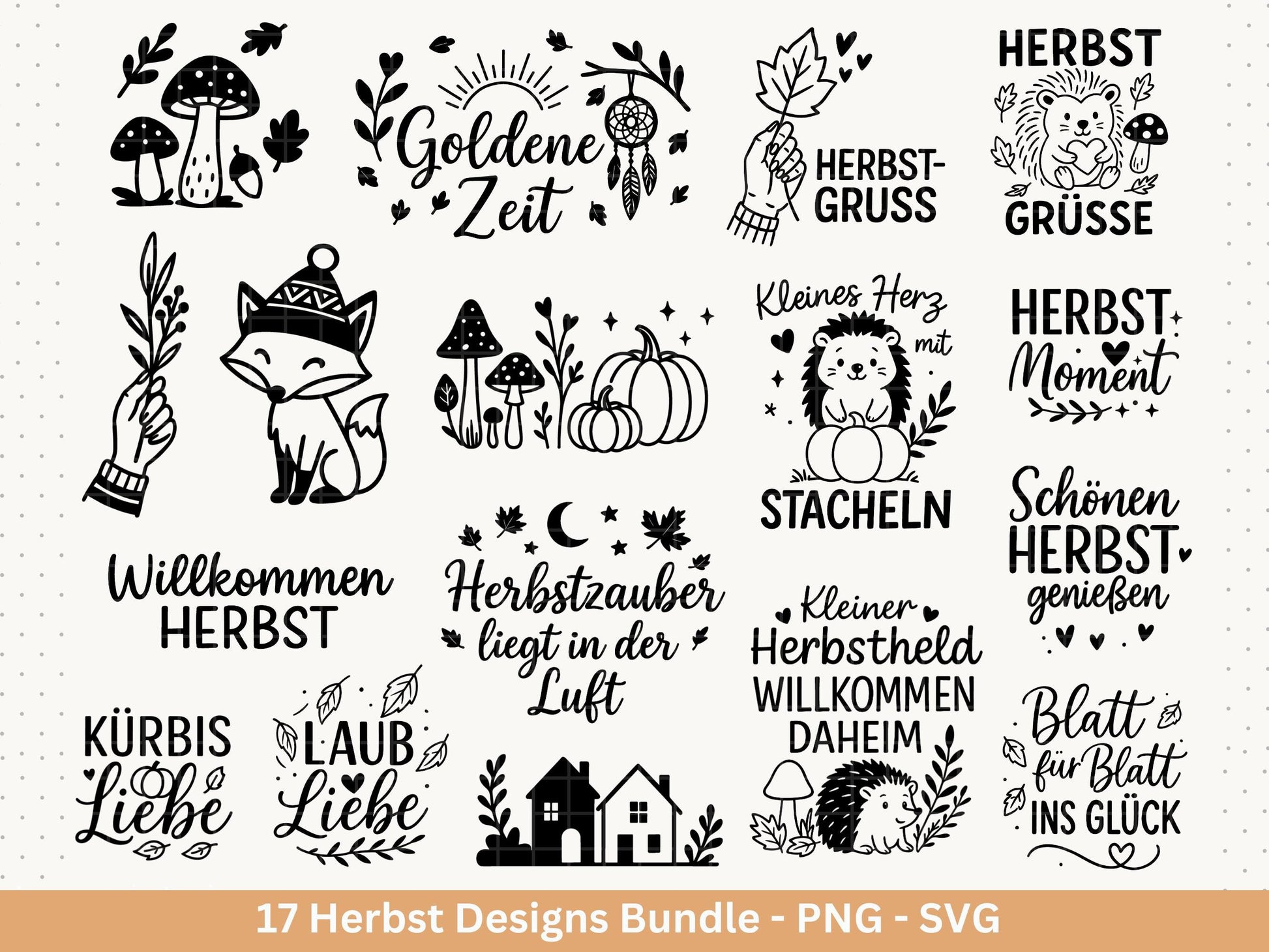 Plotterdatei Herbst - Herbst svg - Hallo Herbst - Herbstzauber svg - Laserdatei Herbst - Kürbis svg - Igel svg - Pilz svg - Herbst Sprüche