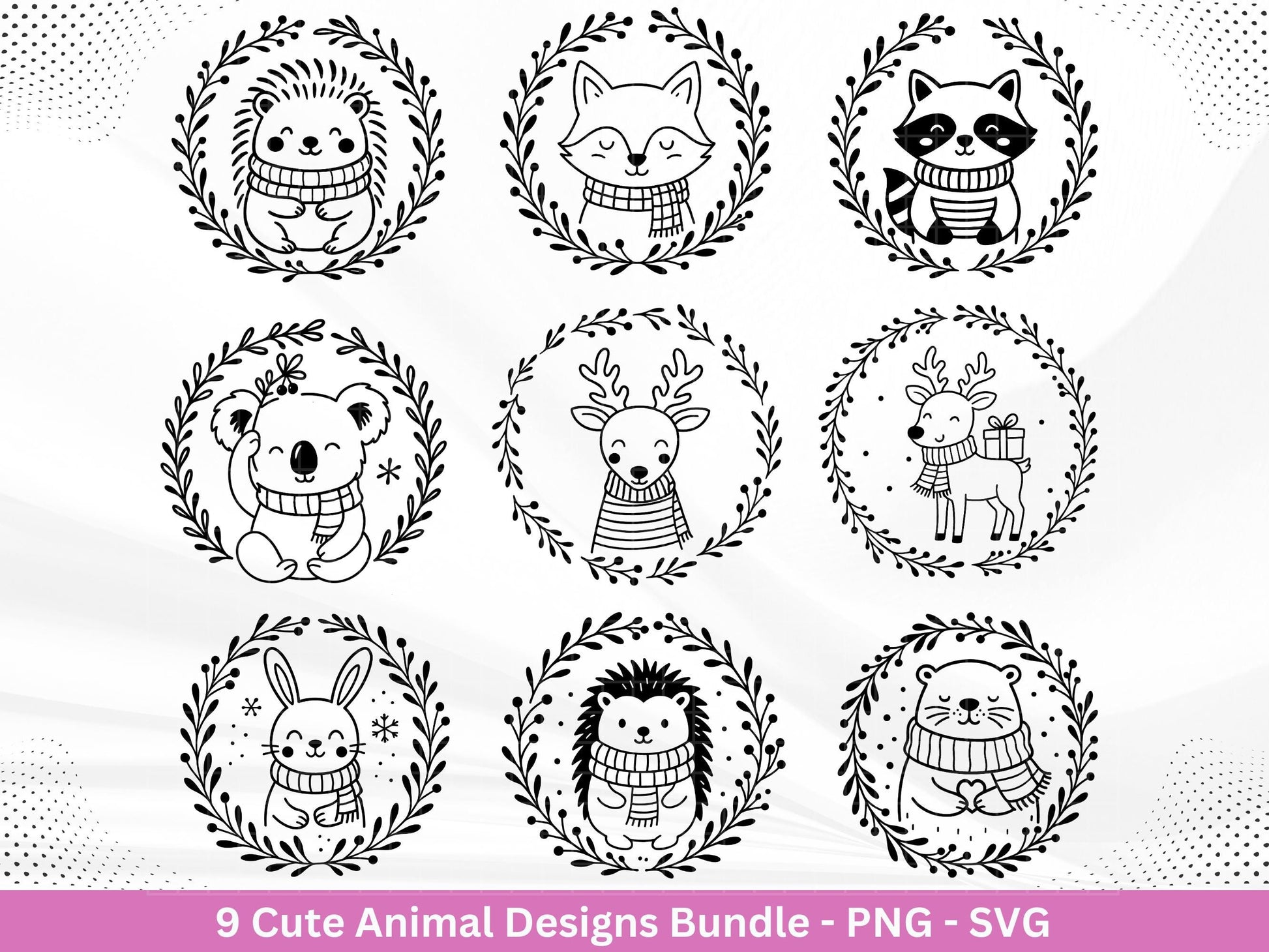 Plotterdatei Tiere - Kränze SVG Bundle - Lorbeerkranz Monogramm - Blumenkranz Svg - Weihnachten Svg - Fuchs Svg - Lasercut Cricut Svg Datei