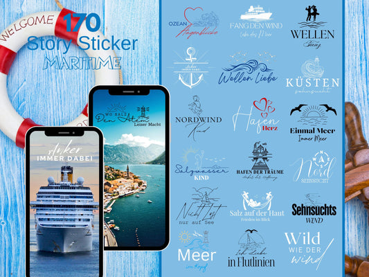 170 Instagram Story Sticker Maritim – Urlaubssticker für Insta Stories – Strand – Nordsee/Ostsee - Strand Sprüche – Sommer - Bundle Daily