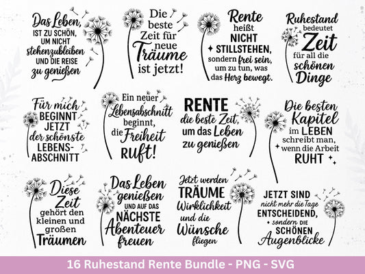 Plotterdatei Rente - Rentner Sprüche - Geschenk Rente - Pusteblumen Svg - Deutsche Sprüche Svg - Laserdatei Pusteblume - Ruhestand Geschenk