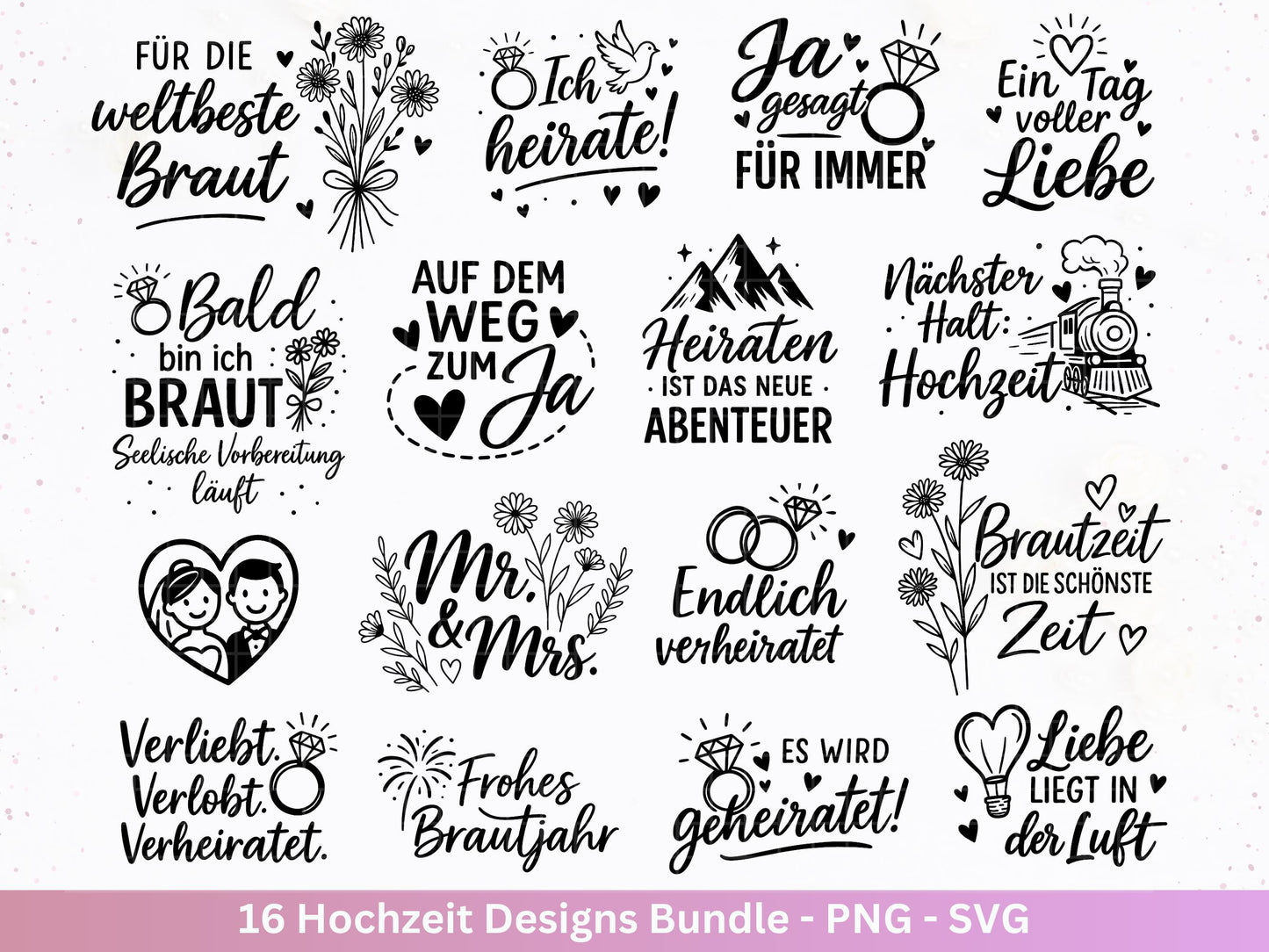 Plotterdatei Braut SVG Bundle - Hochzeit Party - Brautjungfer - JGA - Verlobungsfeier- Braut Shirts - Hochzeit Svg - Hochzeitsgeschenk