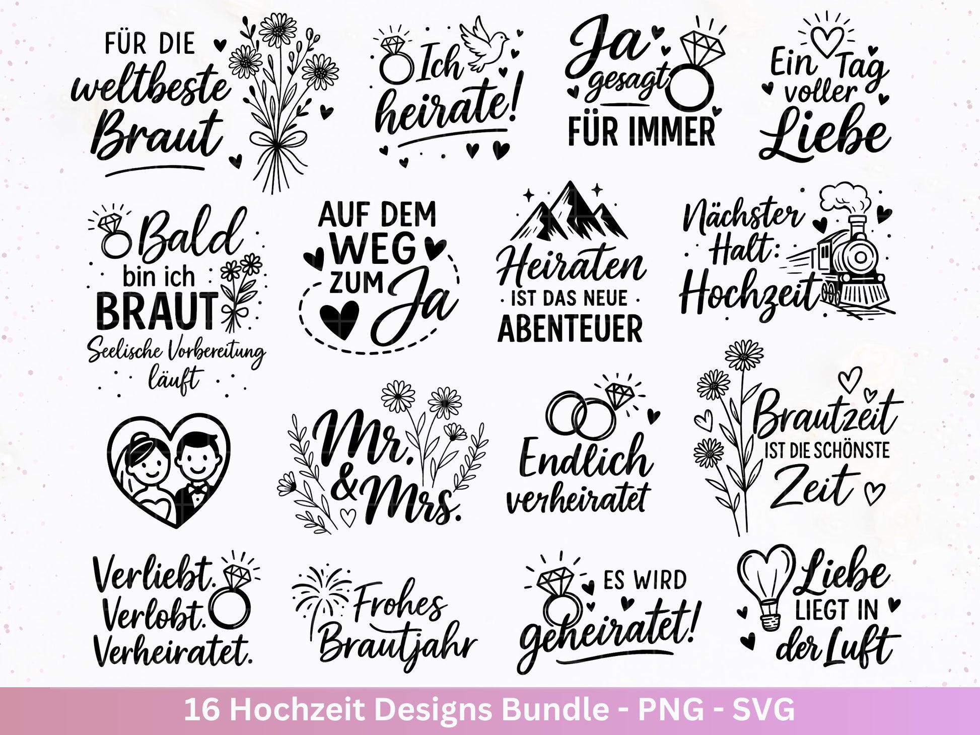 Plotterdatei Braut SVG Bundle - Hochzeit Party - Brautjungfer - JGA - Verlobungsfeier- Braut Shirts - Hochzeit Svg - Hochzeitsgeschenk