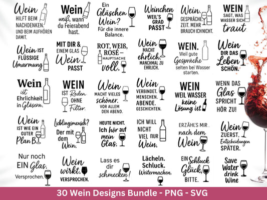 Deutsche Plotterdatei Wein Sprüche Bundle - Wein svg - Wein Sprüche Svg - Cricut Svg - Wine o clock - Alkohol svg - Untersetzer Sprüche