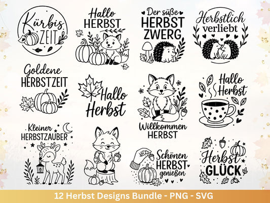 Plotterdatei Herbst - Herbst svg - Hallo Herbst - Herbstzauber svg - Laserdatei Herbst - Kürbis svg - Igel svg - Pilz svg - Herbst Sprüche