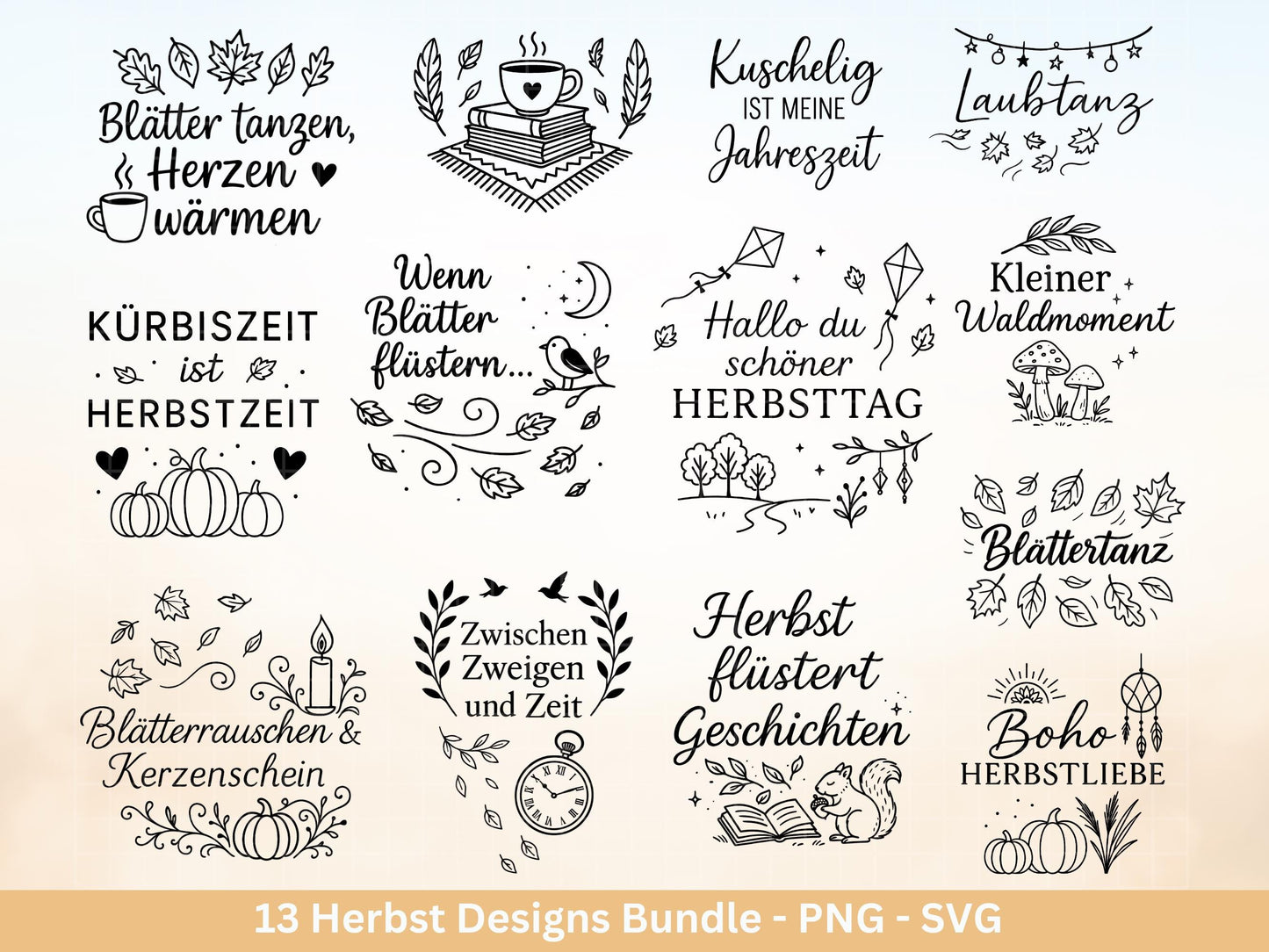 Plotterdatei Herbst - Herbst svg - Hallo Herbst - Laserdatei Herbst - Kürbis svg - Pilz svg - Deutsche Herbst Sprüche SVG Datei - Cricut