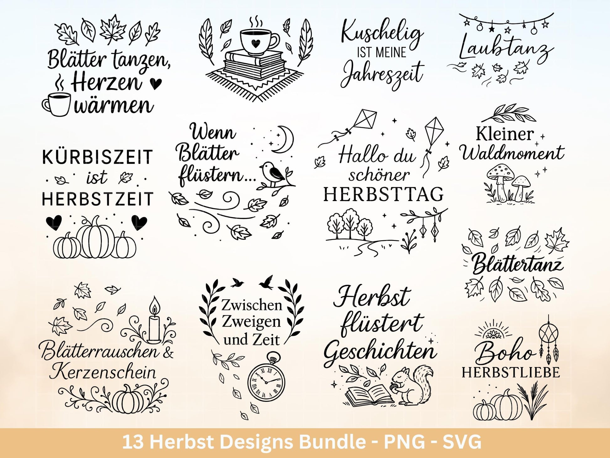 Plotterdatei Herbst - Herbst svg - Hallo Herbst - Laserdatei Herbst - Kürbis svg - Pilz svg - Deutsche Herbst Sprüche SVG Datei - Cricut