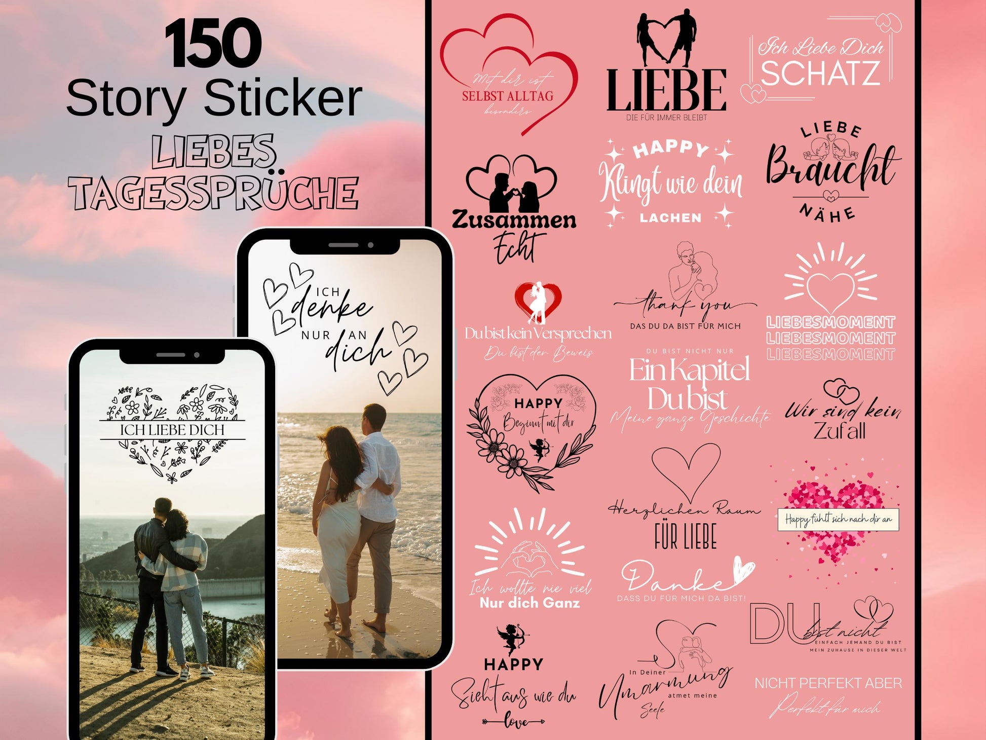 150 Instagram Story Sticker Liebe – Tagessprüche Insta Stories – Basic – Valentinstag – Alltag - Beziehung - Daily - Digital Stickers Love