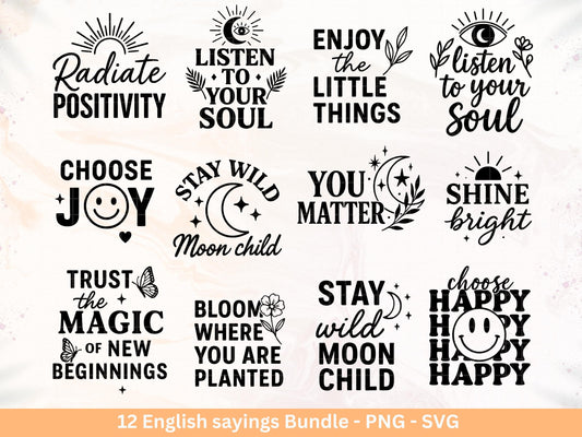 Boho Inspirational svg Png Bundle, positive Affirmationen svg, Kindness svg, immer würdig Matter genug svg, florale Zitate svg Motivierend