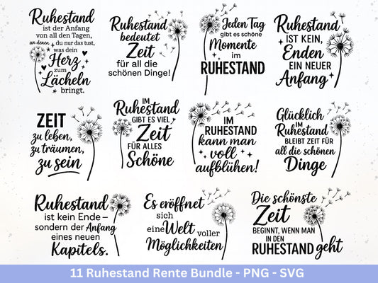 Plotterdatei Rente - Rentner Sprüche - Geschenk Rente - Pusteblumen Svg - Deutsche Sprüche Svg - Laserdatei Pusteblume - Ruhestand Geschenk