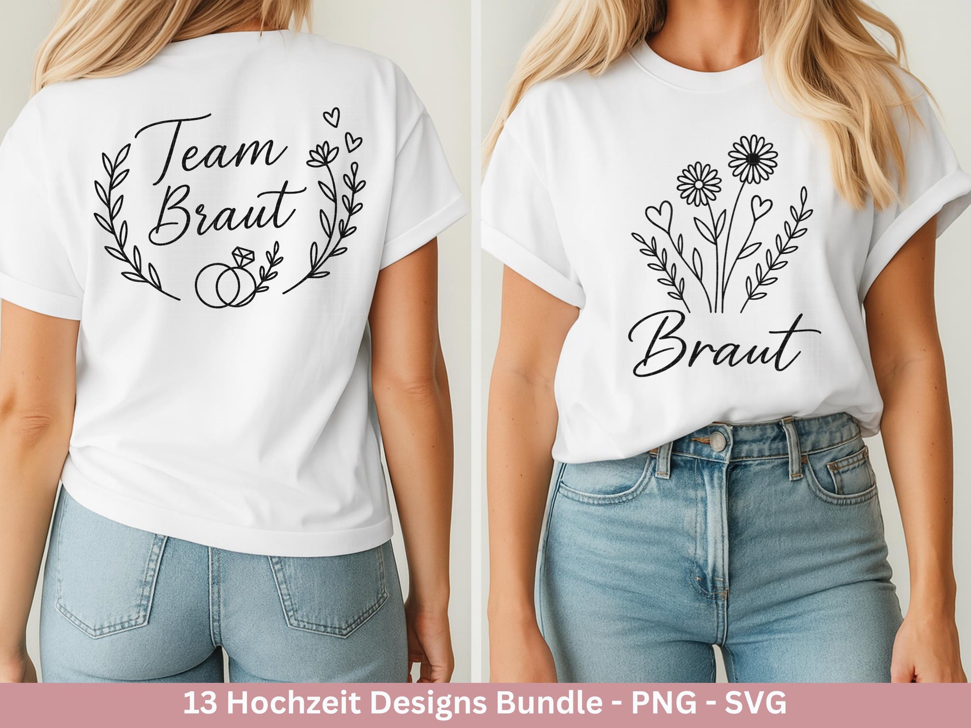 Plotterdatei Braut SVG Bundle - Hochzeit Party - Brautjungfer - JGA - Verlobungsfeier- Braut Shirts - Hochzeit Svg - Hochzeitsgeschenk