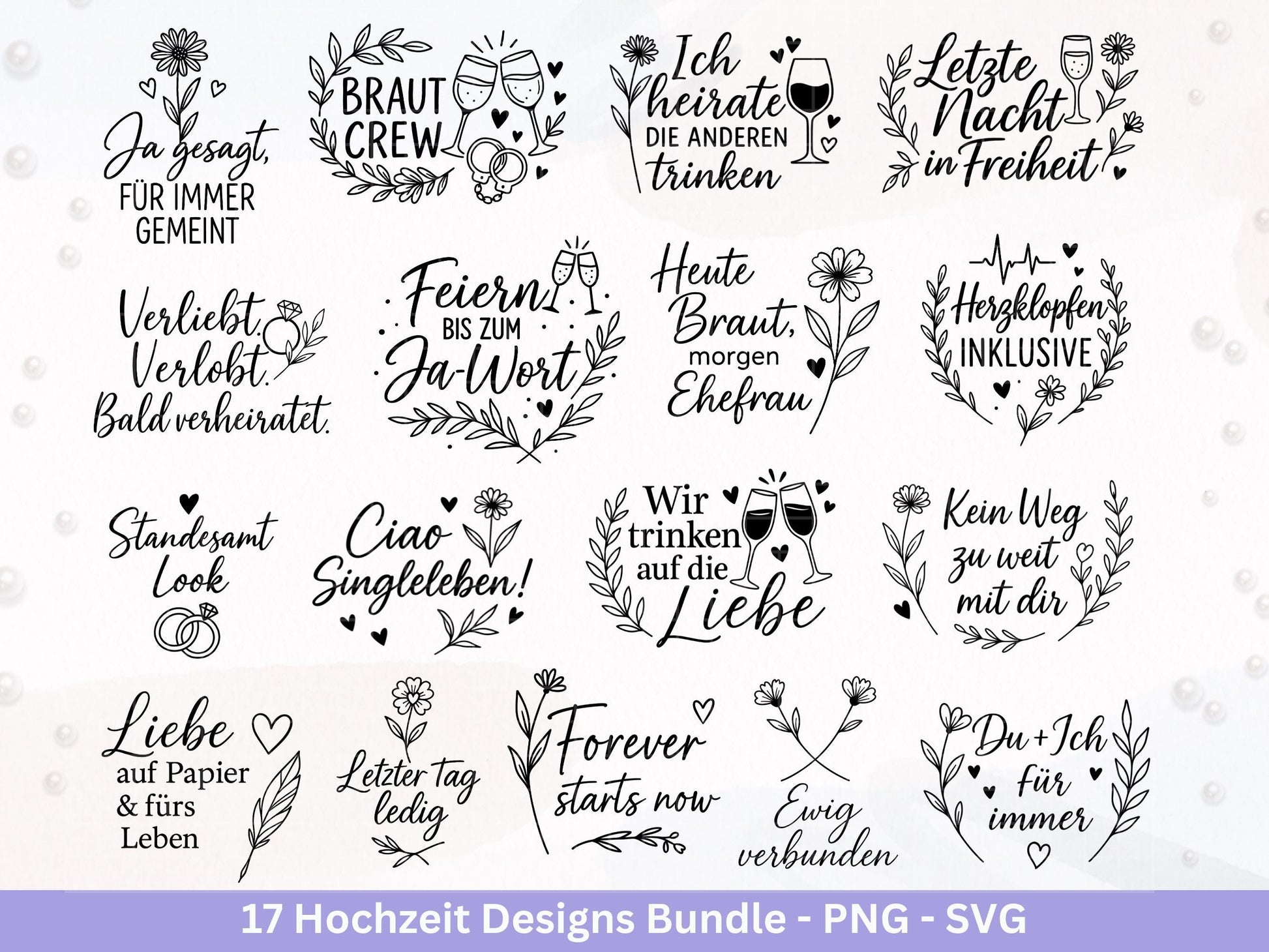 Plotterdatei Braut SVG Bundle - Hochzeit Party - Brautjungfer - JGA - Verlobungsfeier- Braut Shirts - Hochzeit Svg - Hochzeitsgeschenk